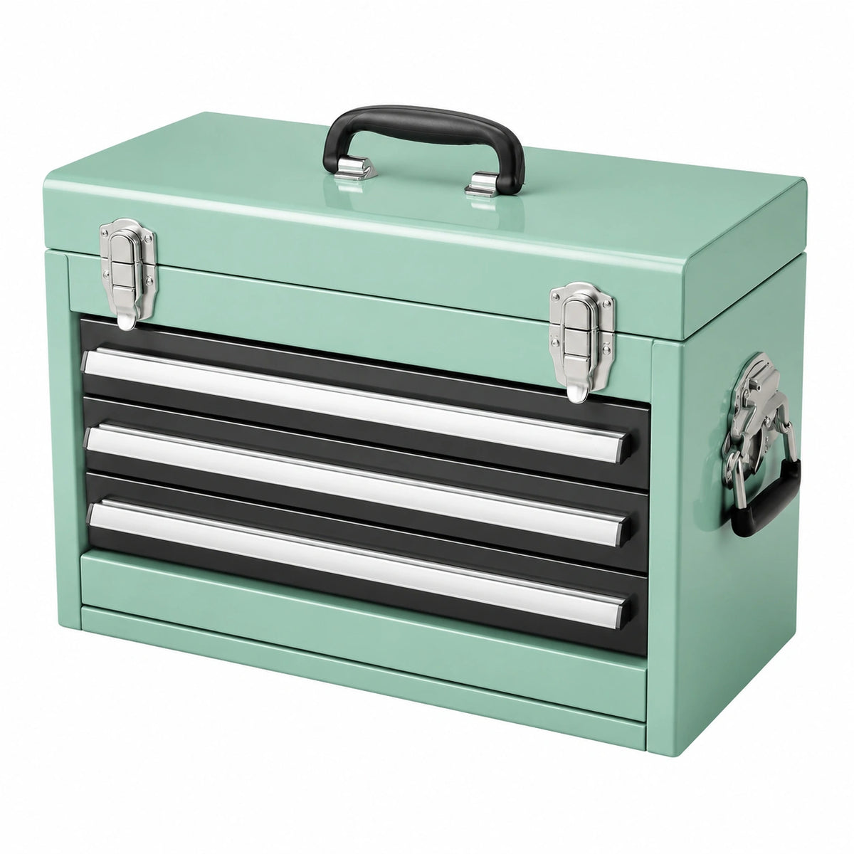 Boîte à outils 50 x 25 x 35 cm en acier vert menthe à 3 tiroirs portable