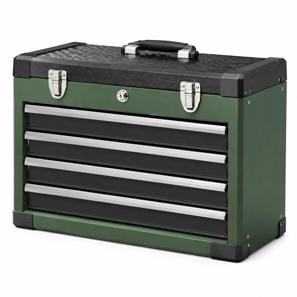 Coffre à outils 76 x 46 x 52 cm en métal vert et noir avec 4 tiroirs verrouillables