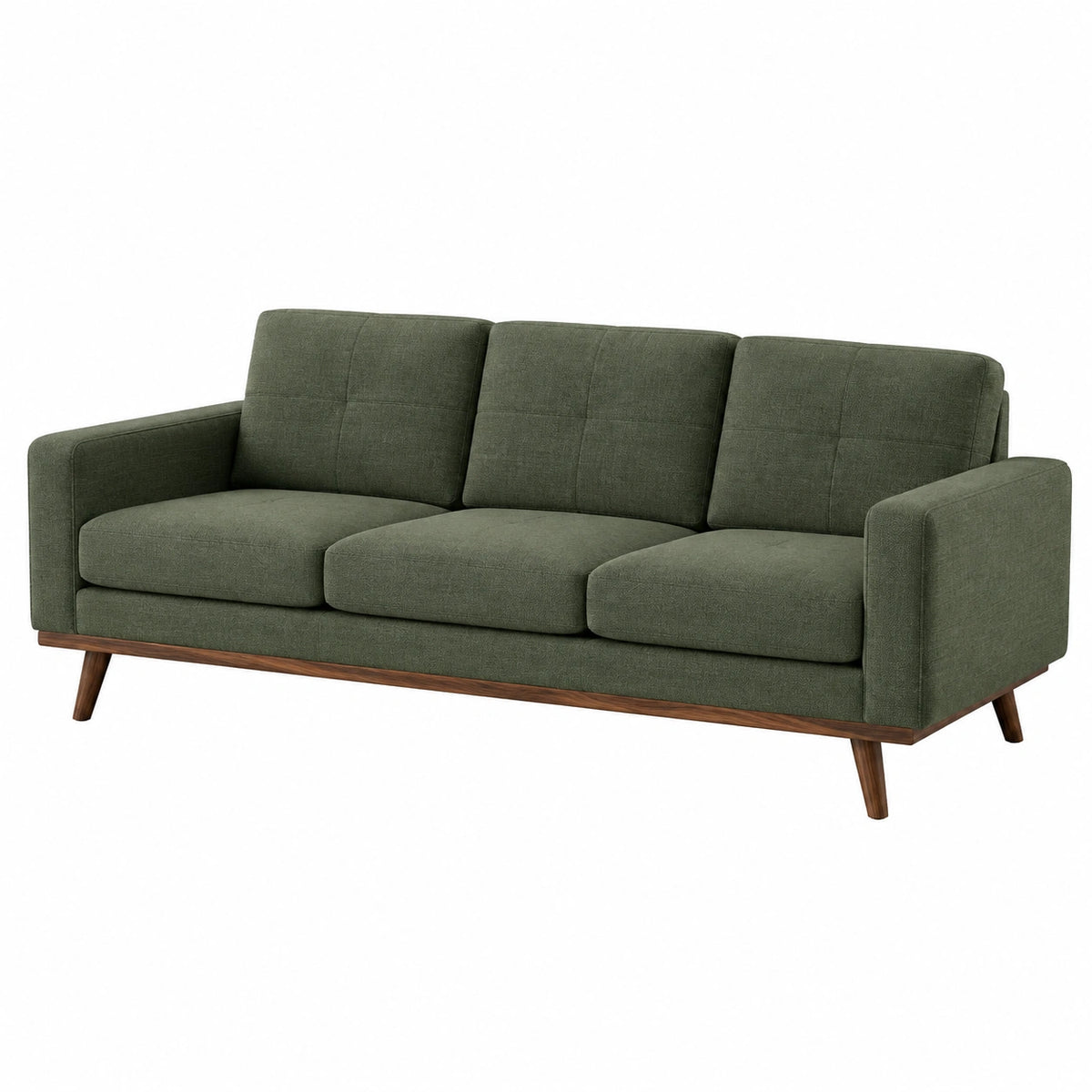 Canapé 3 places 210 cm en tissu vert avec pieds en bois style moderne