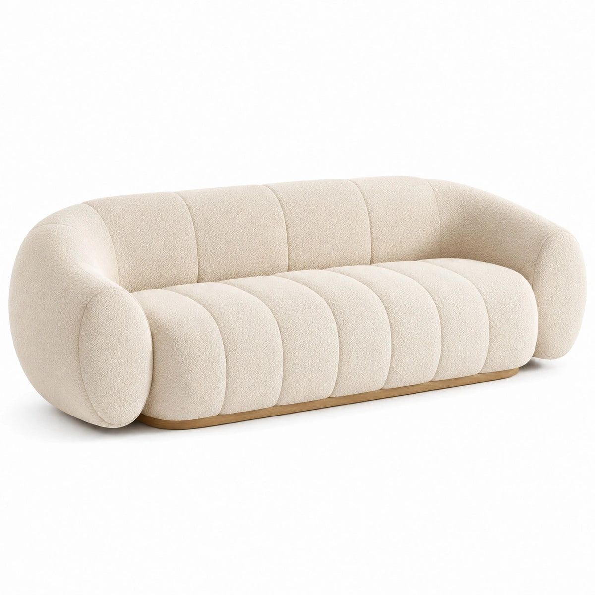 Canapé 3 places 220 cm en tissu bouclette crème style contemporain