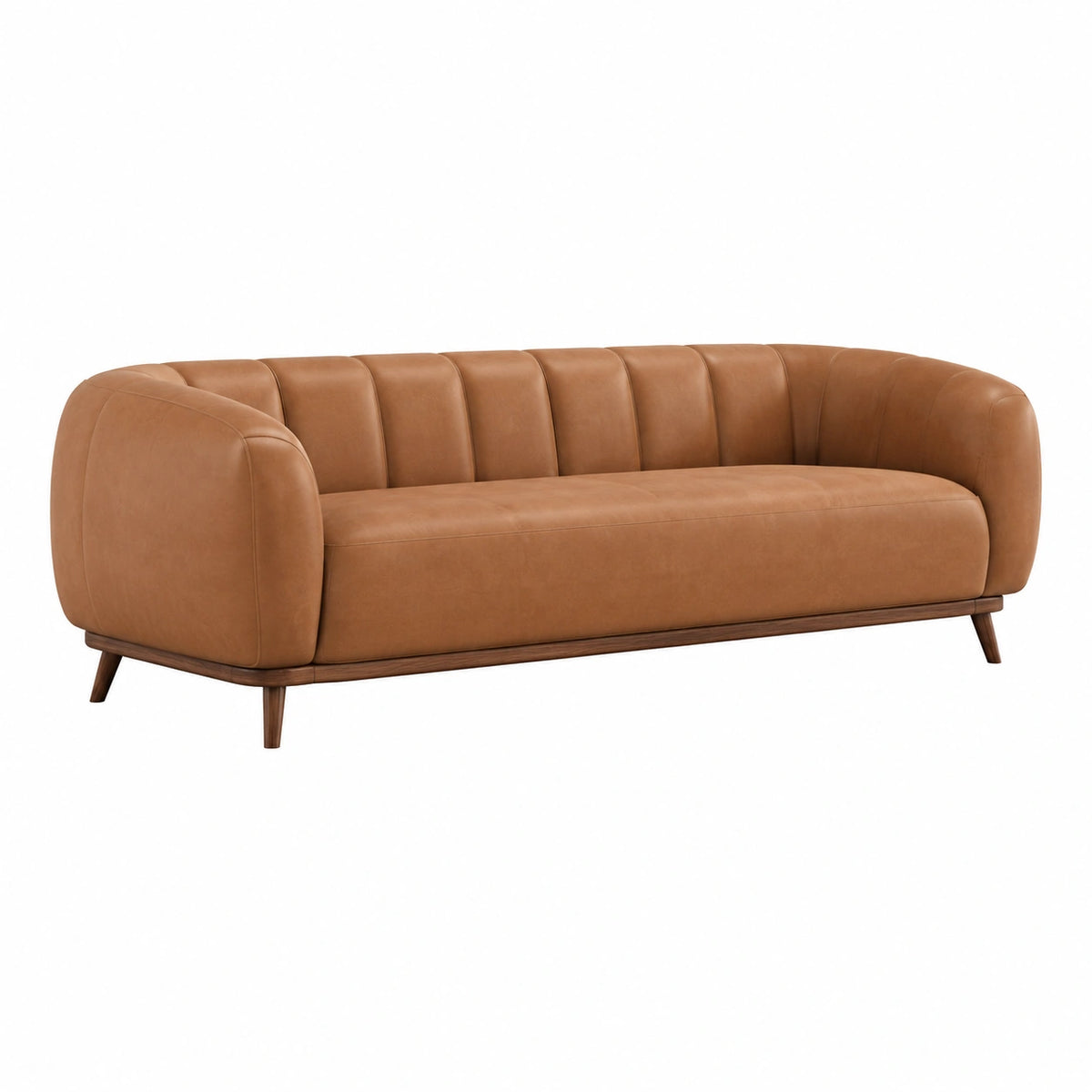 Canapé 3 places 220 cm revêtement aspect cuir cognac style contemporain