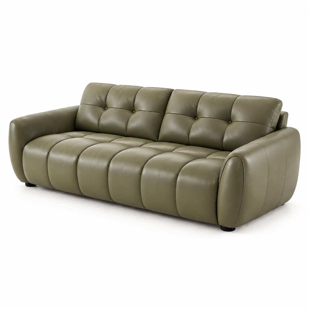 Canapé 3 places 220 x 95 x 88 cm revêtement synthétique vert olive style capitonné