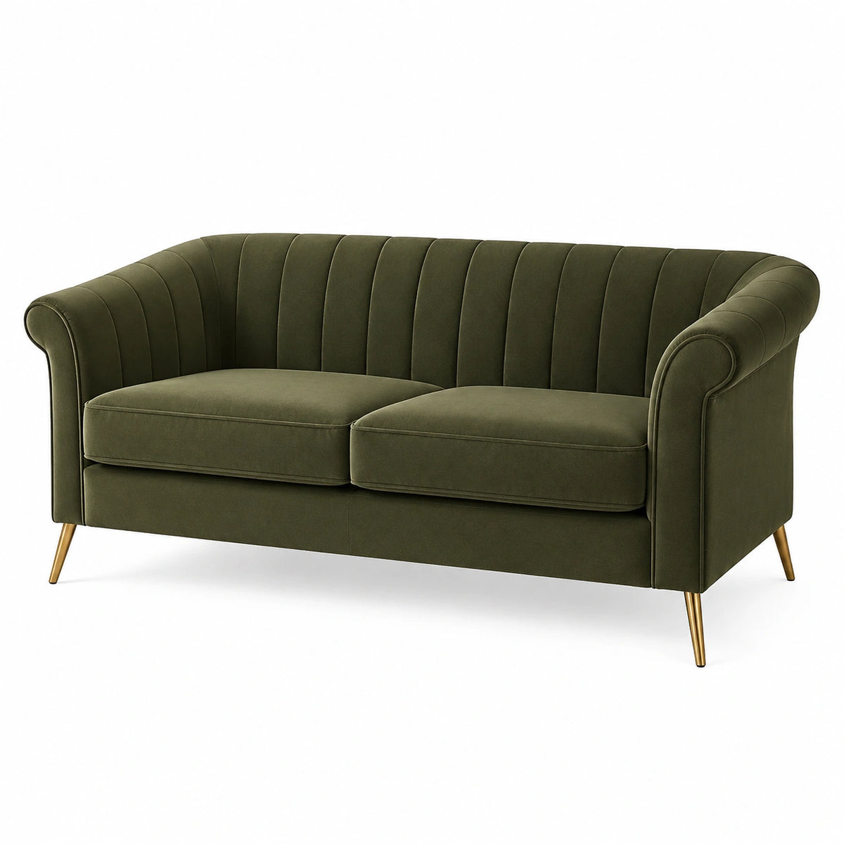 Canapé 2 places 160 x 85 x 82 cm en tissu vert olive style vintage