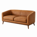 Canapé 2 places 160 cm aspect cuir camel style moderne avec pieds en bois