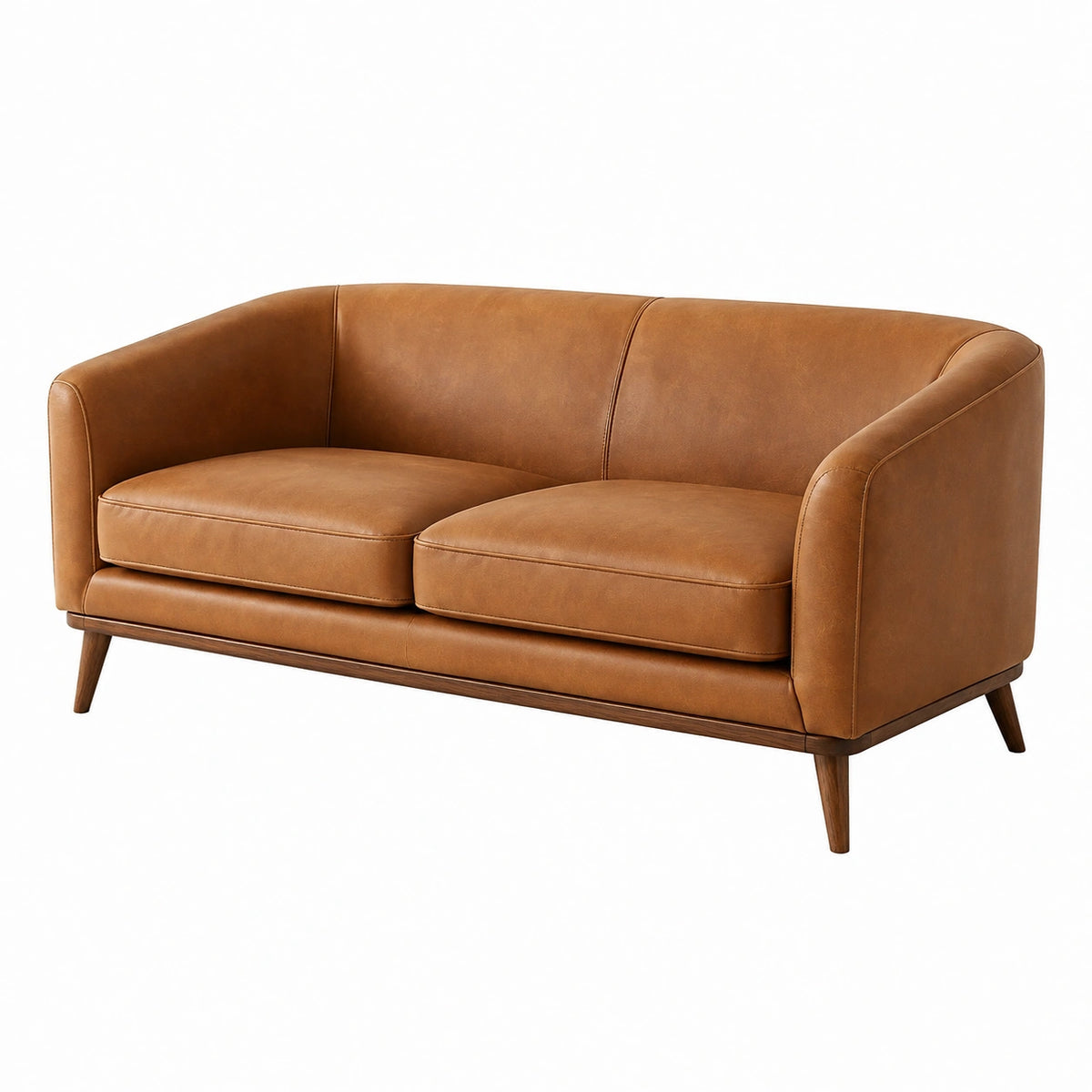 Canapé 2 places 160 cm aspect cuir camel style moderne avec pieds en bois