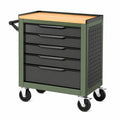 Servante d atelier 80 x 45 x 95 cm en acier vert et noir avec 5 tiroirs sur roulettes