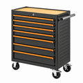 Servante d'atelier 77 x 46 x 97 cm en acier noir et orange à 8 tiroirs mobile verrouillable