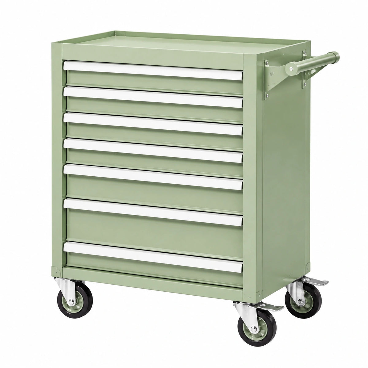 Servante d'atelier 77 x 46 x 97 cm en acier vert à 7 tiroirs mobile