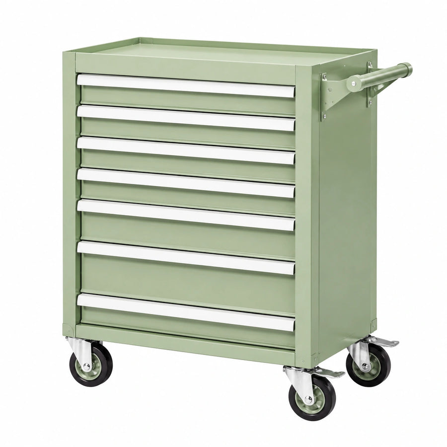 Servante d'atelier 77 x 46 x 97 cm en acier vert à 7 tiroirs mobile