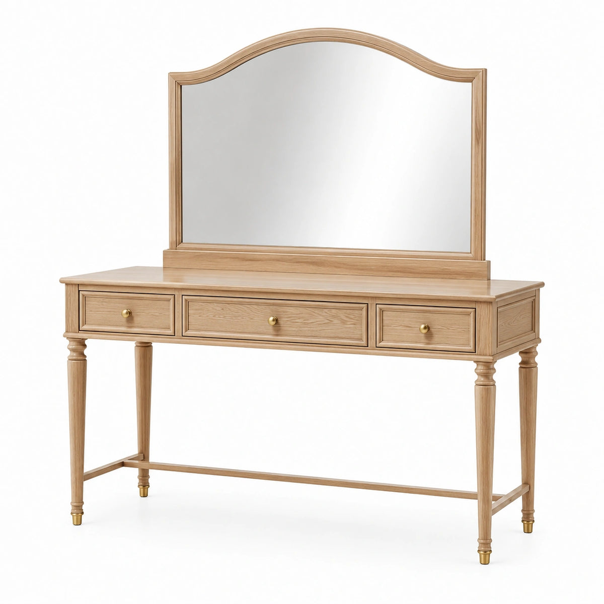 Coiffeuse 120 x 45 x 150 cm en bois clair avec miroir et tiroirs style classique