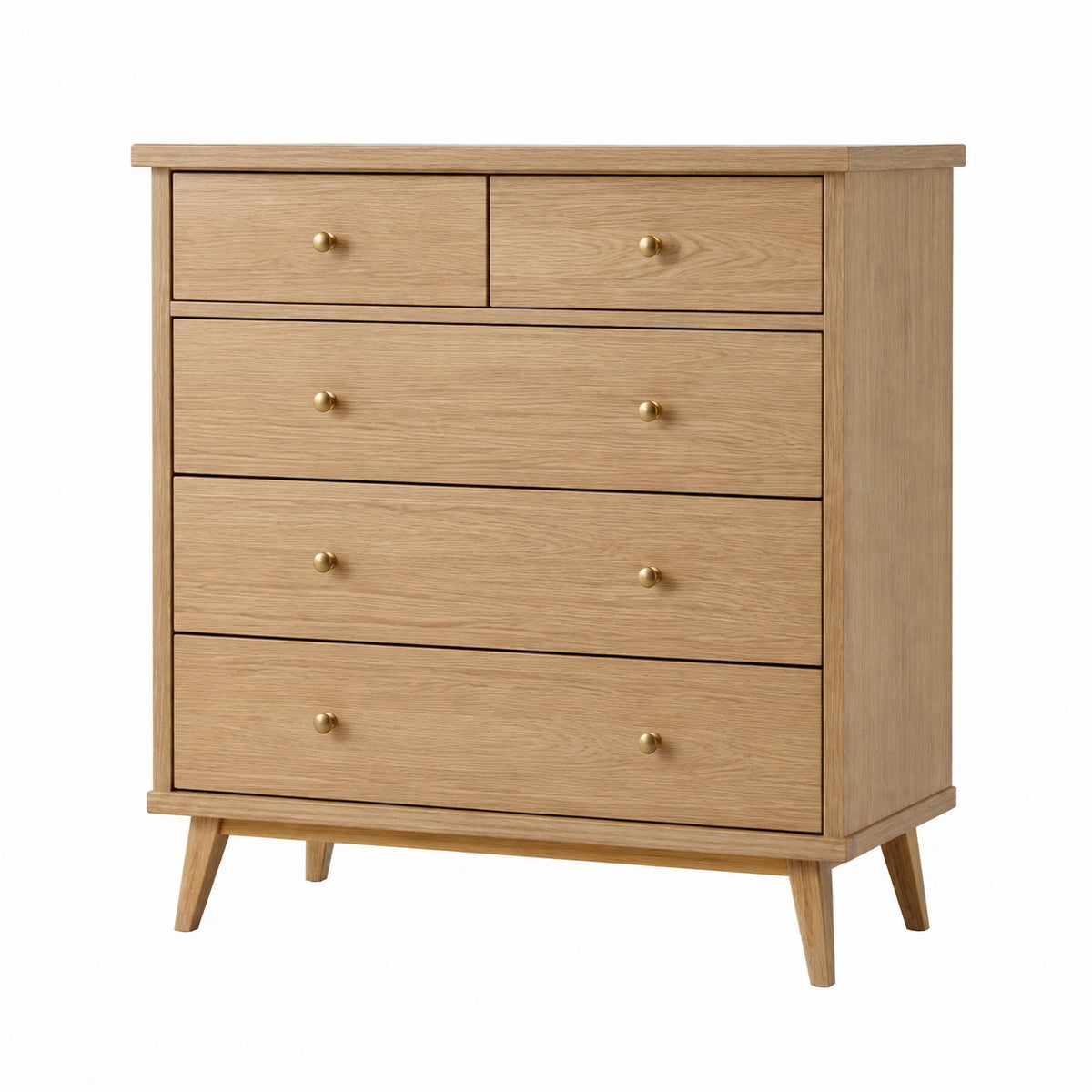 Commode 100 cm en bois chêne clair à 5 tiroirs style scandinave