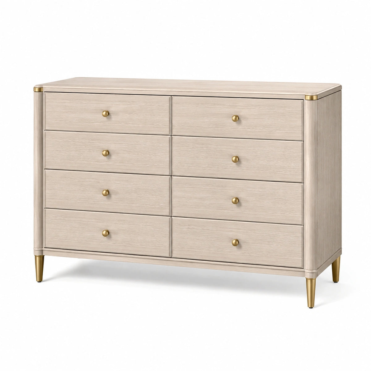 Commode 140 x 45 x 90 cm en bois beige à 8 tiroirs style contemporain