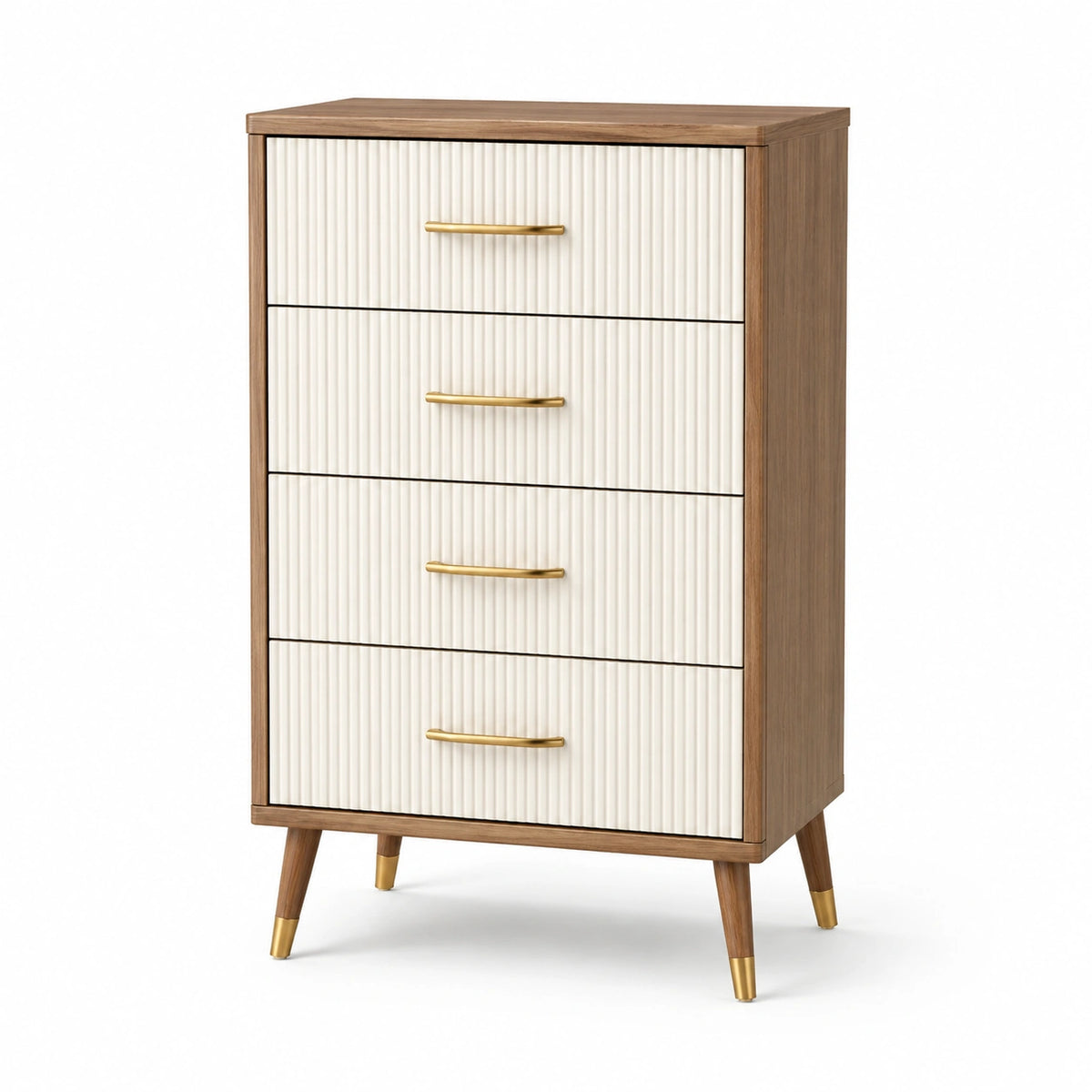Commode 80 x 45 x 120 cm en bois marron et blanc à 4 tiroirs style rétro