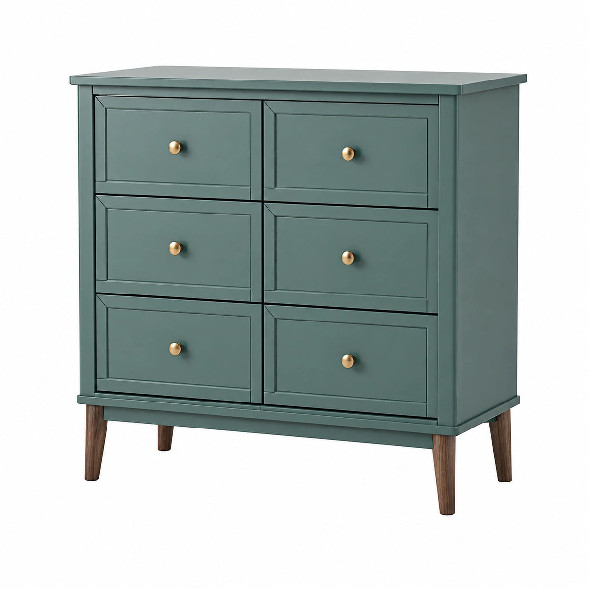 Commode 100 x 45 x 95 cm en bois vert à six tiroirs style scandinave