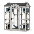 Enclos pour chats 140 x 90 x 180 cm en bois gris avec grillage et plateformes