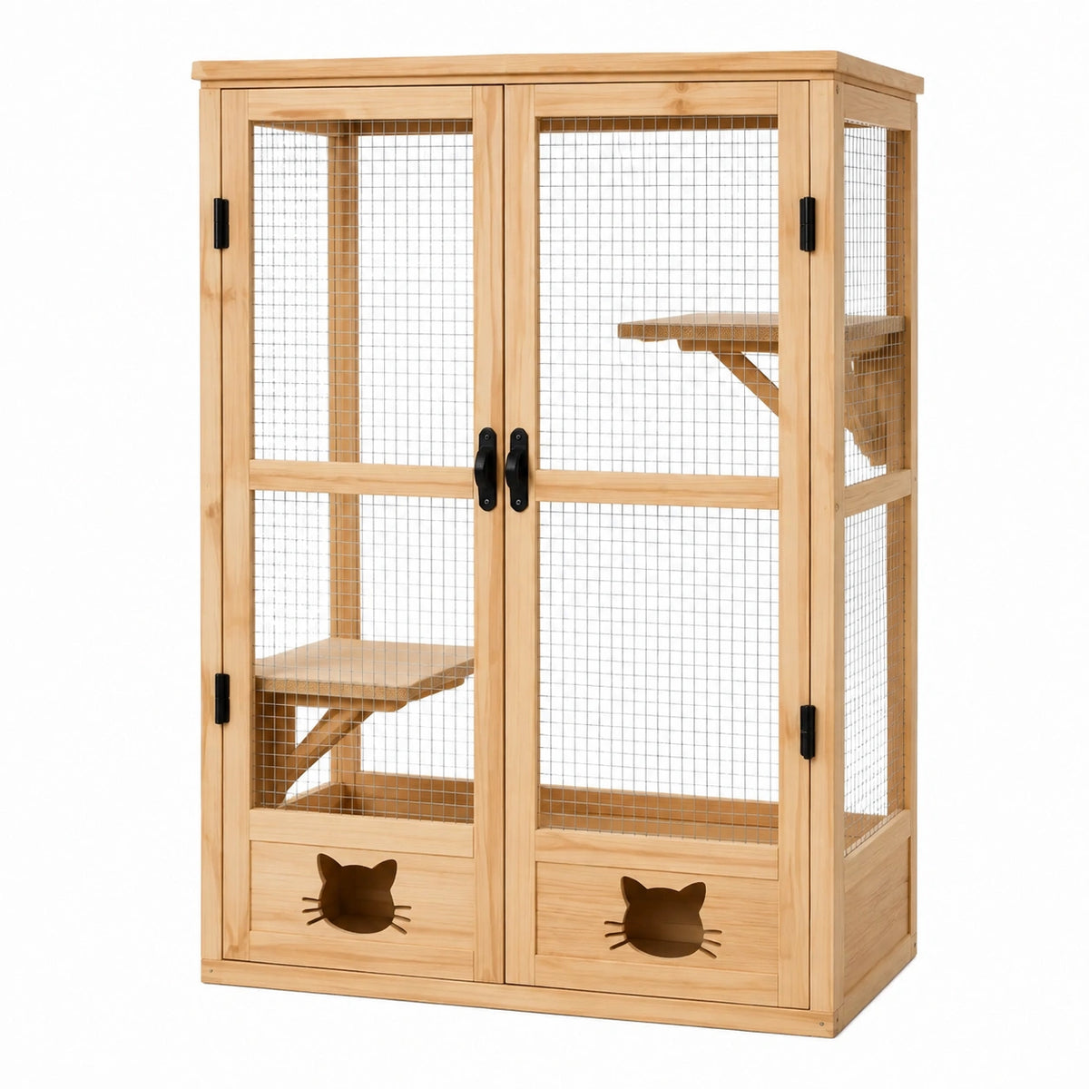 Enclos pour chat 94 x 60 x 150 cm en bois naturel et métal avec étagères