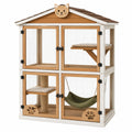 Enclos pour chat 120 x 60 x 180 cm en bois naturel blanc avec grillage et espaces de repos