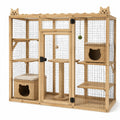 Enclos pour chat 180 x 80 x 180 cm en bois naturel avec grillage et plateformes