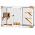 Enclos pour chat 120 x 60 x 120 cm en bois et métal blanc naturel avec plateformes