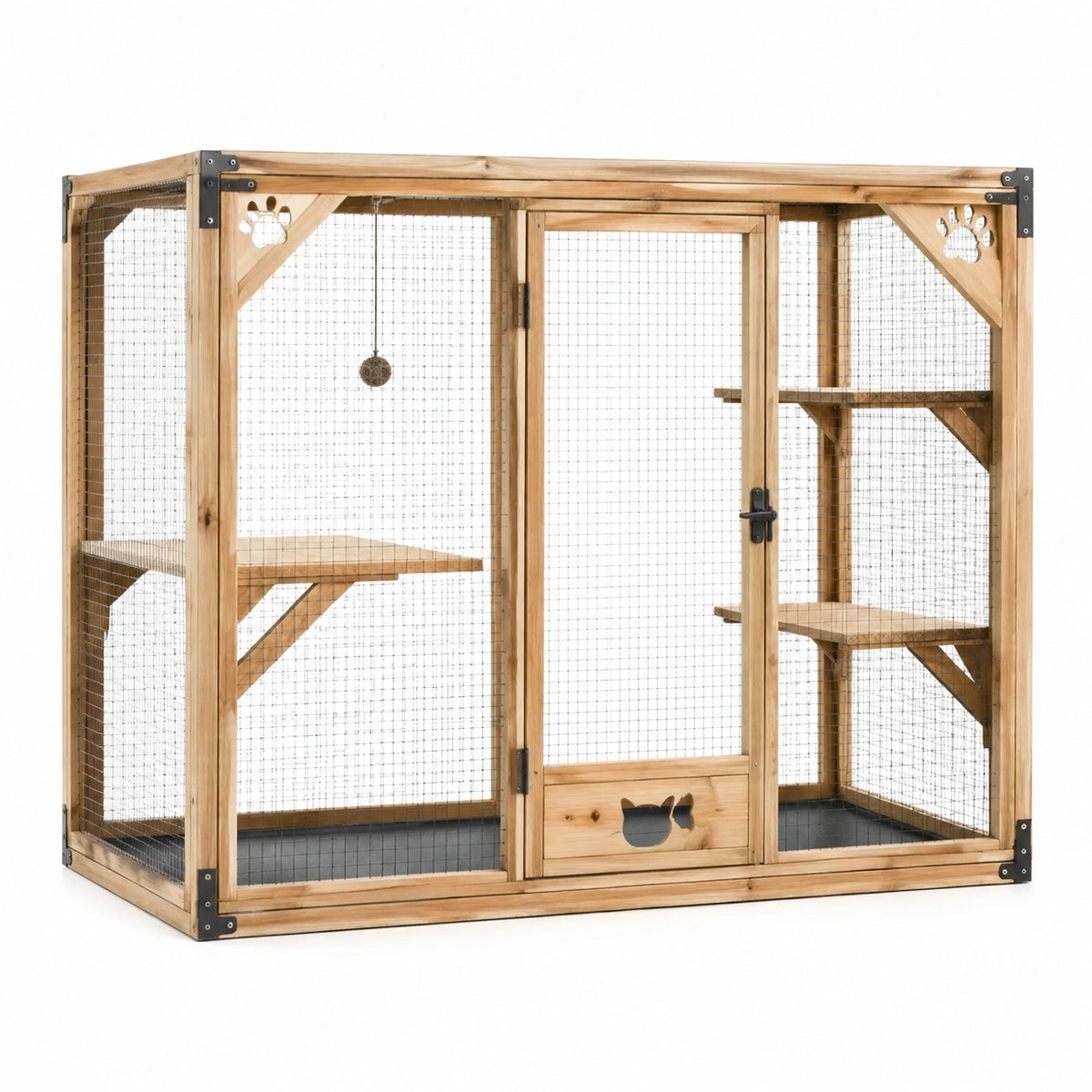 Enclos extérieur pour chat 180 x 80 x 180 cm en bois naturel avec grillage et plateformes